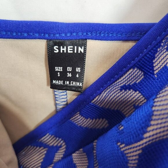 Shein V-neck Floral Lace‎ Dress in royal blue Size US 4 - Picture 5 of 6